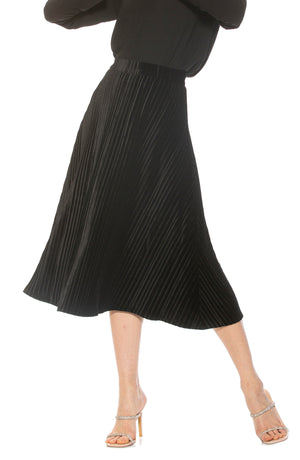 ALEXIA ADMOR Alania Pleated Velvet Midi Skirt, Alternate, color, BLACK