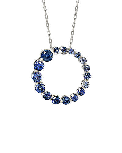 Suzy Levian Silver Blue Sapphire Circle Necklace