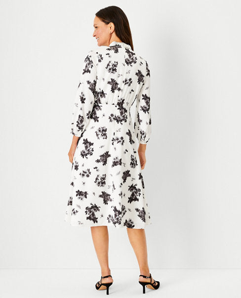 Image 2 of 5 - Ikat Floral Mock Neck Flare Dress