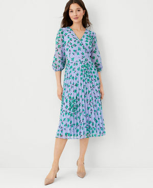 Image 1 of 3 - Floral Pleated Flare Dress