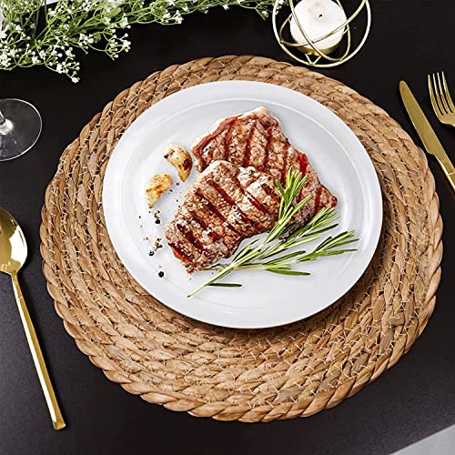 Defined Deco Woven Placemats Set of 4,11.8"Round Rattan Placemats,Natural Hand-Woven Water Hyacinth Placemats,Farmhouse Weave Place Mats,Rustic Braided Wicker Table Mats for Dining Table,Home,Wedding.