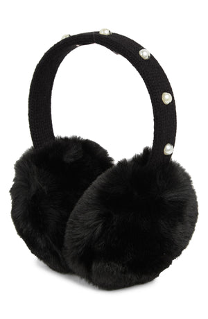 KATE SPADE NEW YORK pearl embellished faux fur earmuffs, Main, color, BLACK