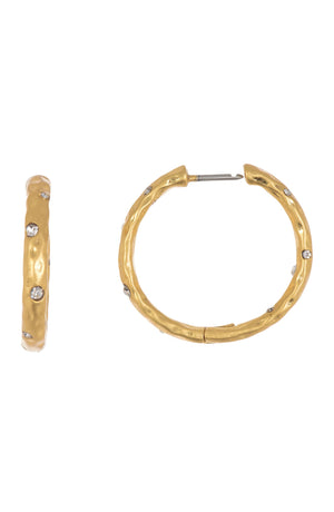 KATE SPADE NEW YORK cz hammered huggie hoop earrings, Main, color, CLEAR/ GOLD