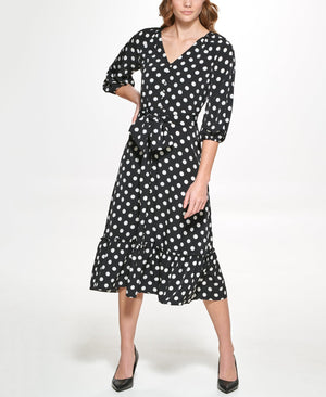 Polka Dot Silky Crepe Midi Dress