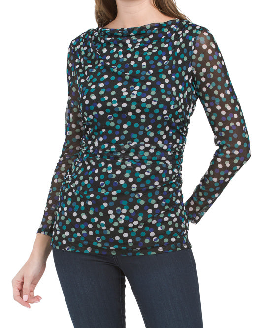 main image of Polka Dot Printed Mesh Top