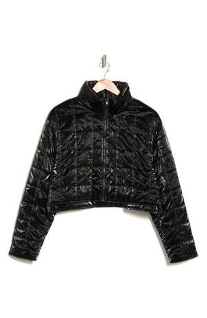 ELODIE Metallic Crop Quilted Jacket, Alternate, color, BLACK