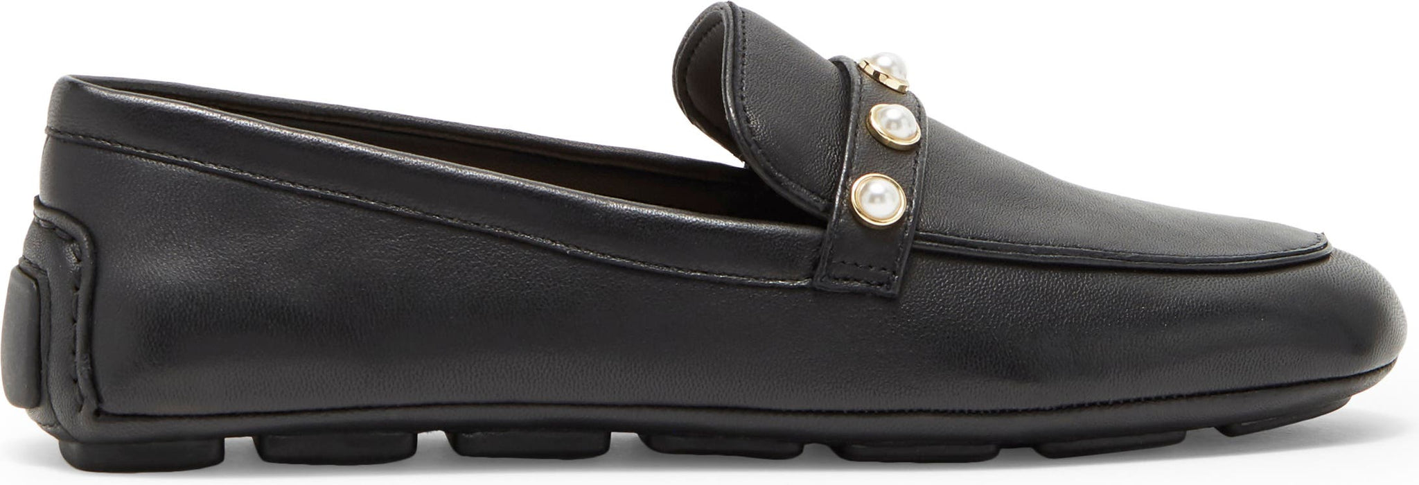 Stuart Weitzman Imitation Pearl Driving Loafer, Alternate, color, BLACK