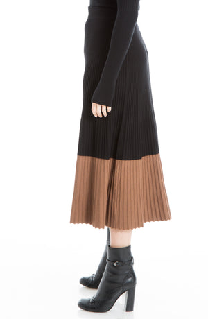 MAXSTUDIO Pleated Colorblock Knit Skirt, Main, color, BLACK/ VICUNA