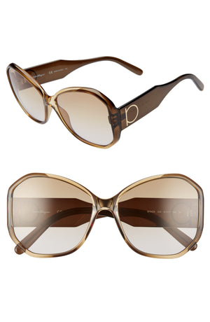 FERRAGAMO Salvatore Ferragamo Gancio 61mm Butterfly Sunglasses, Main, color, KHAKI BROWN GRADIENT