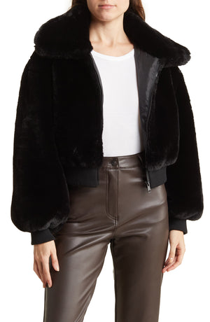 AZALEA WANG Faux Fur Bomber Jacket, Main, color, BLACK