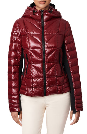 BERNARDO Shiny Neoprene Water Resistant Puffer Jacket, Main, color, DARK RUBY