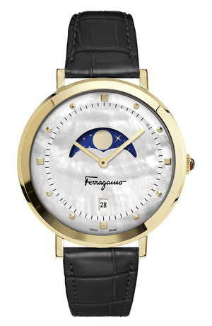 SALVATORE FERRAGAMO 3-Hand Quartz Croc Embossed Leather Strap Watch, 36mm, Main, color, GOLD