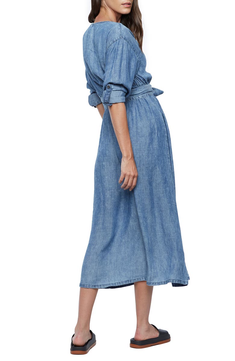 WASH LAB DENIM Crossover Faux Wrap Denim Midi Dress