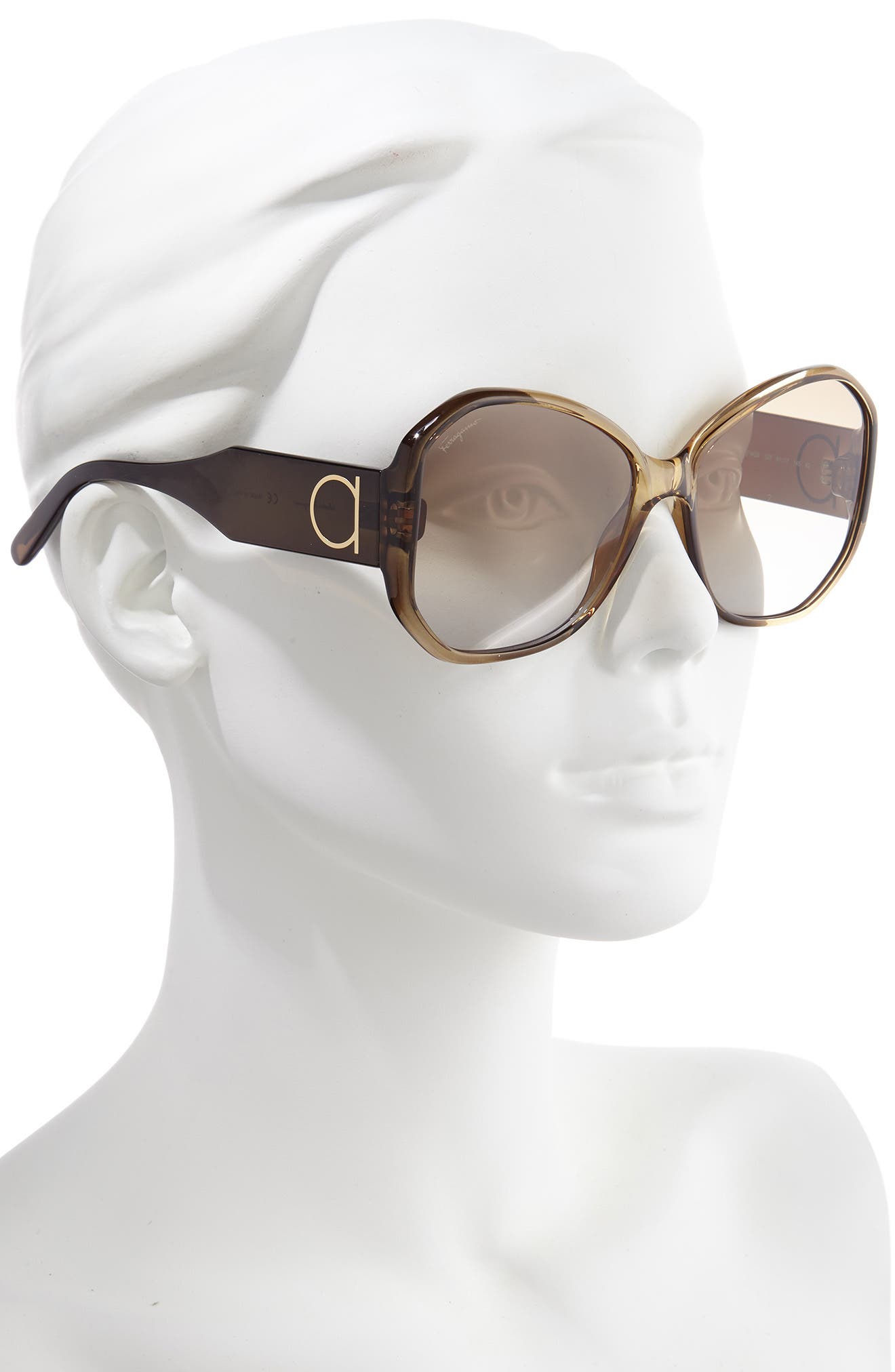 FERRAGAMO Salvatore Ferragamo Gancio 61mm Butterfly Sunglasses, Alternate, color, KHAKI BROWN GRADIENT