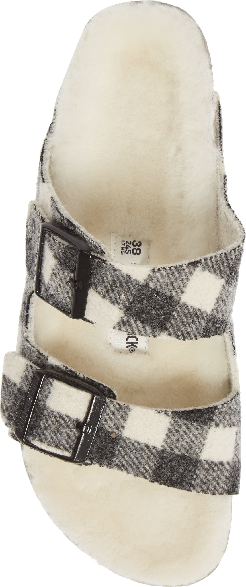 Birkenstock Arizona Genuine Shearling Lined Slide Sandal (Women)<br />, Alternate, color, PLAID WHITE WOOL