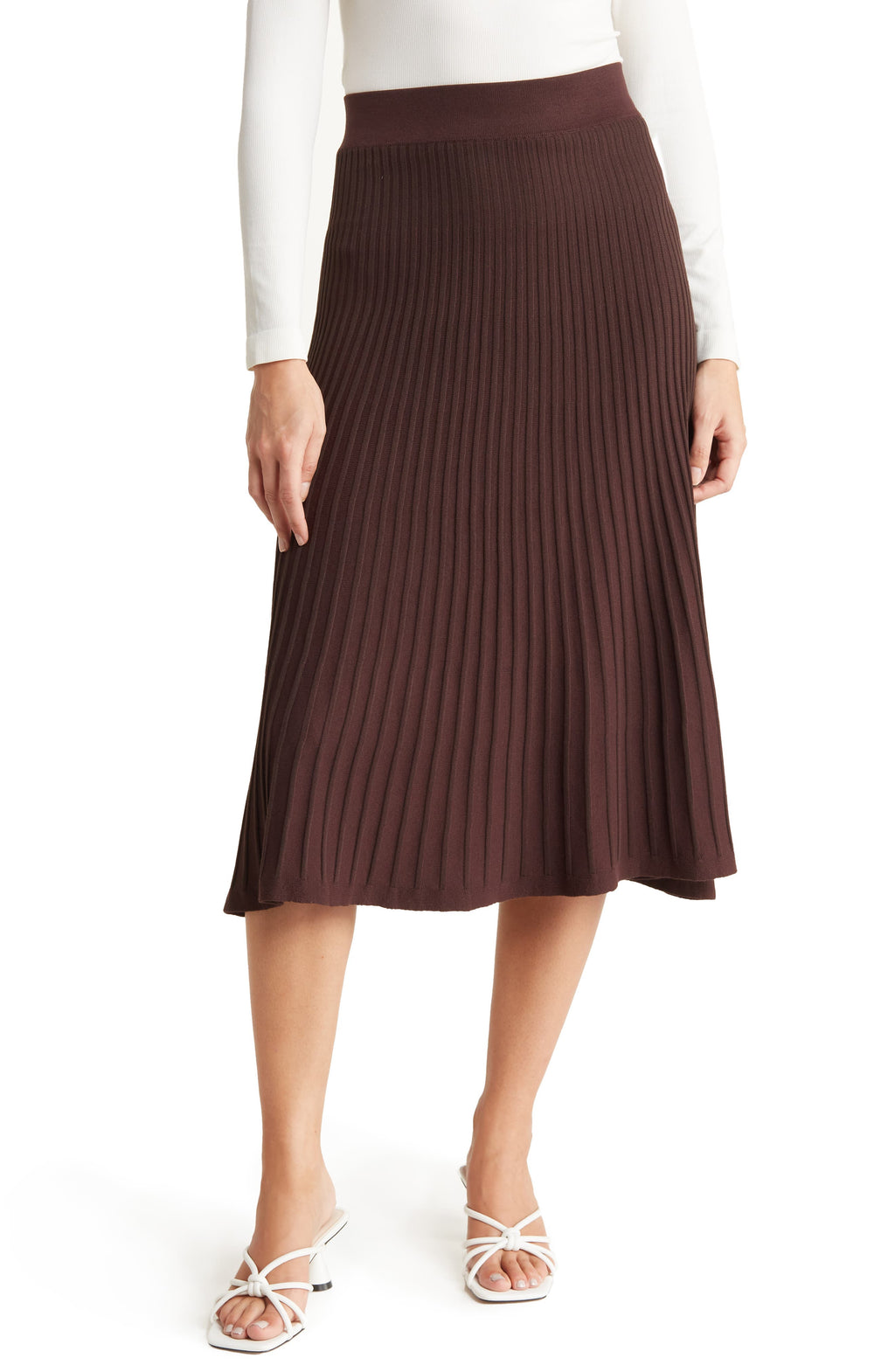 NANETTE LEPORE Pull-On Ribbed Sweater Skirt, Main, color, CHOCOLATE BROWN