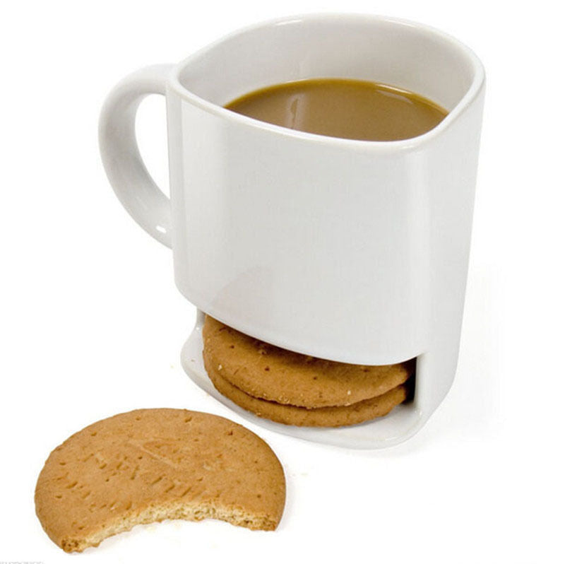 8 oz Cookies Milk Coffee Mug Ceramic Mug Dunk Cup with Biscuit Pocket Holder