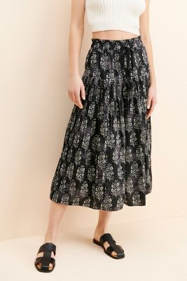 Moon River Printed Tie Waist Midi Skirt