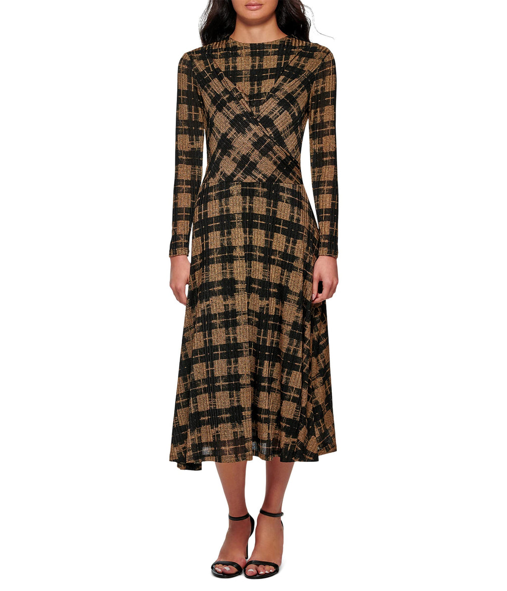 Calvin Klein   Printed Long Sleeve Crisscross Dress