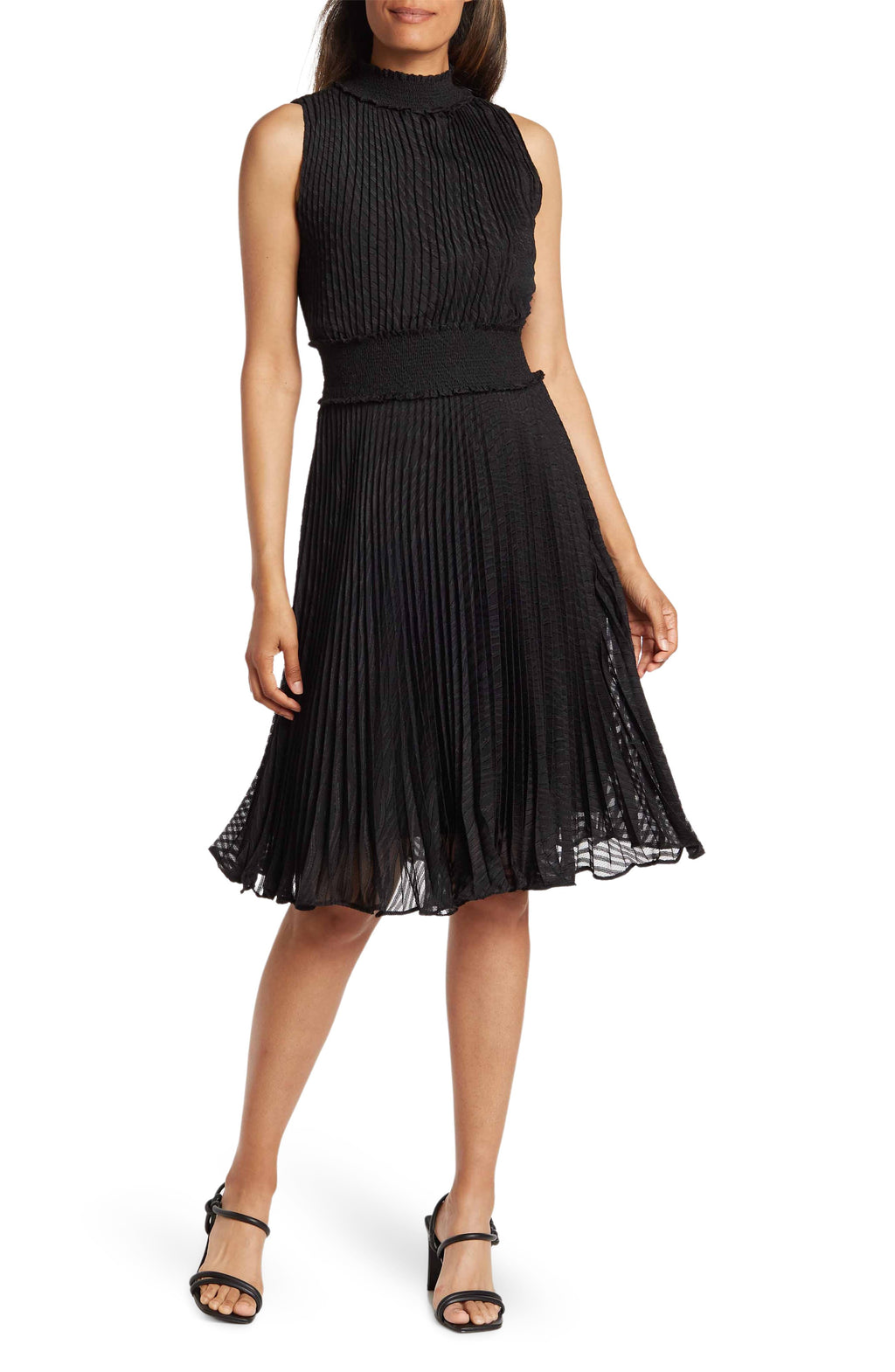 NANETTE NANETTE FOOTWR Dobby Pleat Midi Dress, Main, color, VERY BLACK