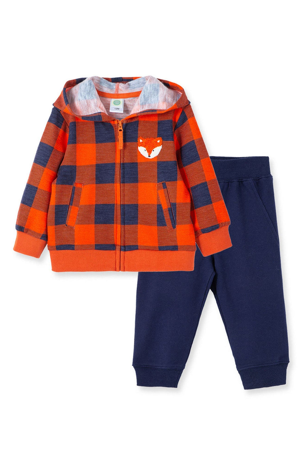 LITTLE ME Fox Zip-Up Hoodie & Joggers Set, Main, color, BLUE