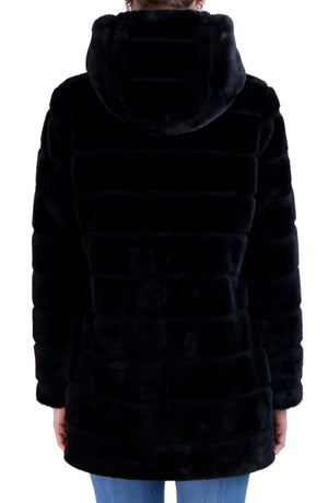 SEBBY Hooded Faux Fur Jacket, Alternate, color, BLACK