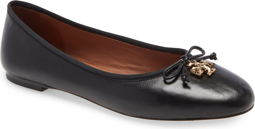 TORY BURCH Logo Charm Ballet Flat, Main, color, PERFECT BLACK