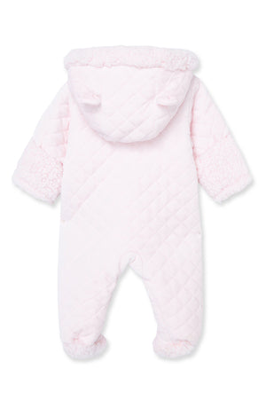 LITTLE ME Quilted Bear Hooded Footie, Alternate, color, PINK