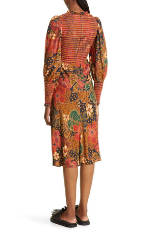 FARM RIO Flowered Leopards Long Sleeve Dress