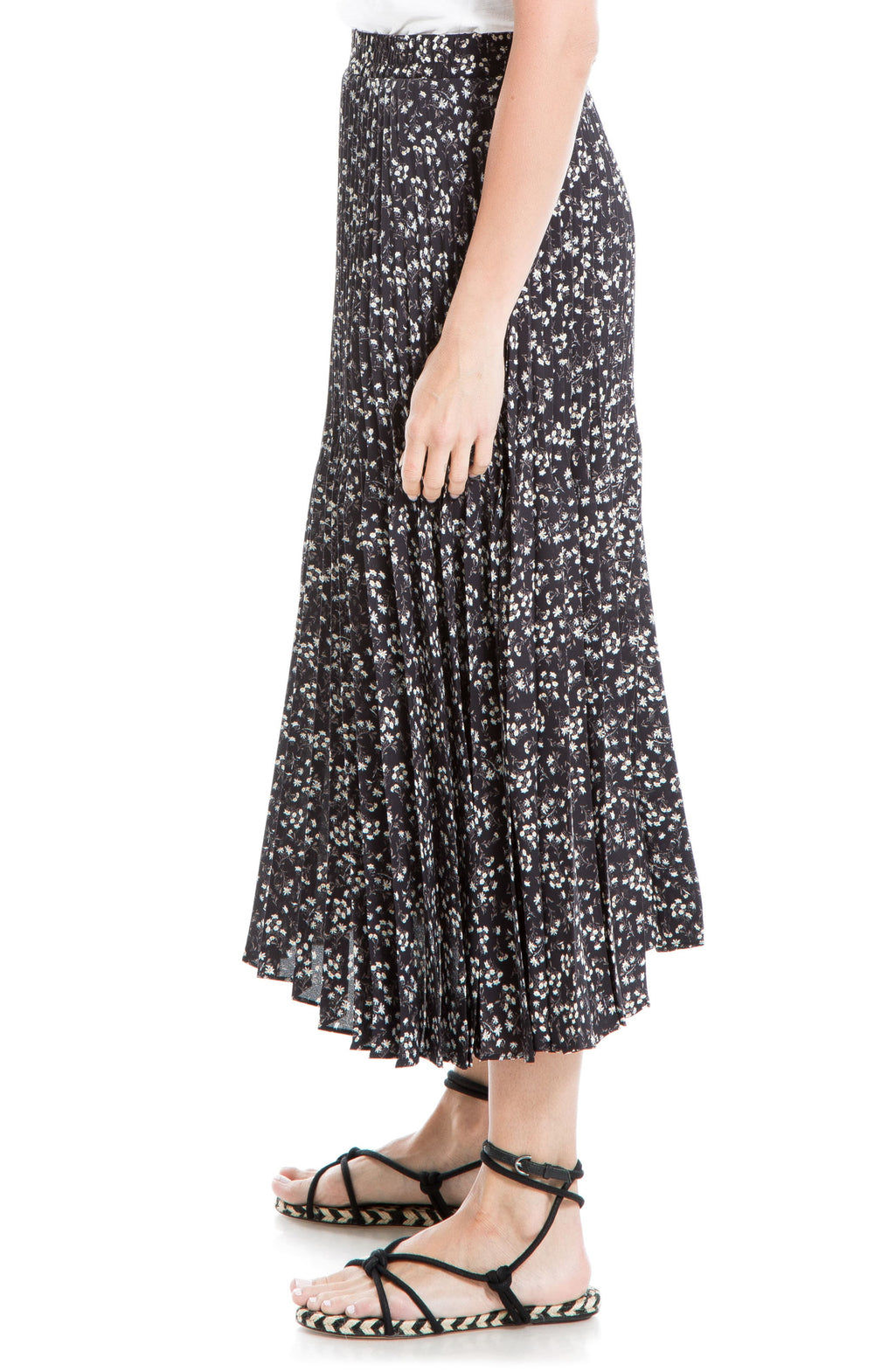 MAX STUDIO Pleated Midi Skirt, Alternate, color, BLACK/IVORY CARNATION SCATTER