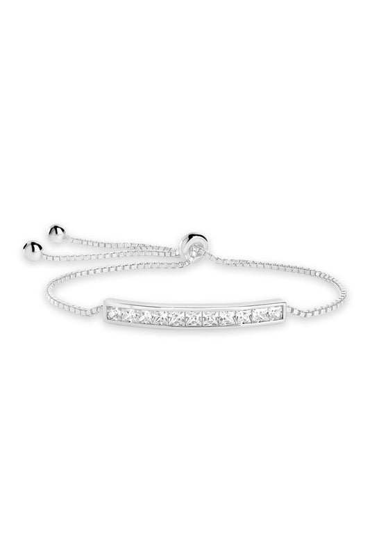 Sterling Forever Inlaid Cubic Zirconia Bar Bolo Bracelet, Main, color, Silver