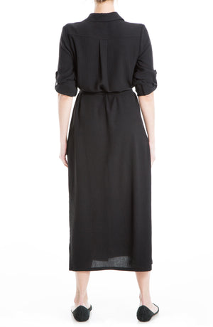 MAX STUDIO Tab Sleeve Button-Down Midi Dress, Alternate, color, BLACK118