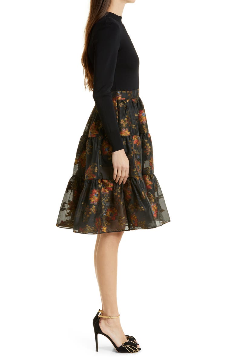 TED BAKER LONDON Audria Mixed Media Long Sleeve Tiered Dress