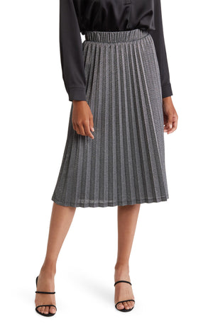 PLEIONE Metallic Knit Pleated Skirt, Main, color, BLACK/ SILVER