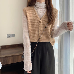 All-Match Winter Spring Woman Solid Casual Knitted Vest Cardigan Women's Loose Soft Coat Elegant Warm Sweater Button Retro Mori