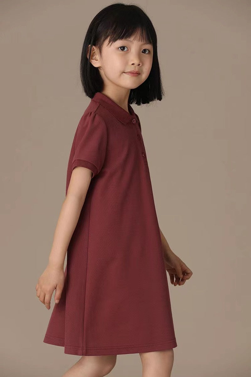 Children Polo Dress Summer Fashion Teenager Girl Short Sleeve Dresses 4-12T Kids Clothes School Uniform