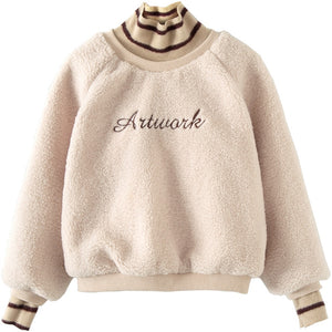 Elegant Winter Spring Autumn Sweater Warm Kids Girl Plus Velvet Lamb Wool Thicken Outfits Baby Boutique Toddler Children