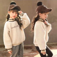 Elegant Winter Spring Autumn Sweater Warm Kids Girl Plus Velvet Lamb Wool Thicken Outfits Baby Boutique Toddler Children