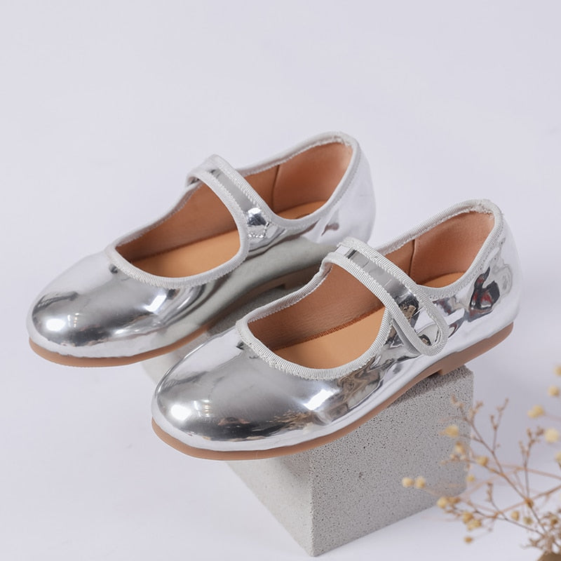 Girls Causal Shoe Spring Summer Kids Mary Jane Shoes For Girls New, Brand Design Mirror-Silver Tan Size 21-33