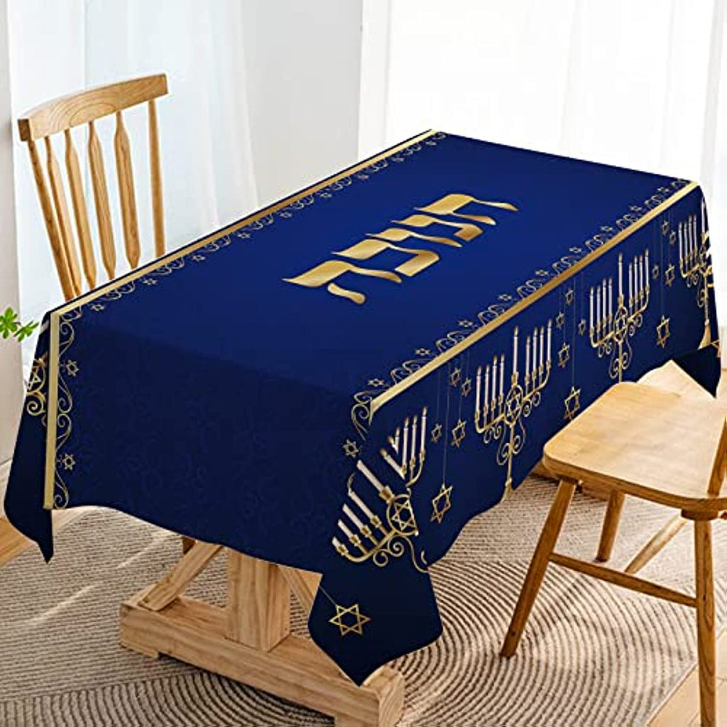 Hanukkah Linen Table Cloth Hebrew Jewish Chanukah Menorah Party Decoration Star of David Decor Kitchen Dining Home Table Cover