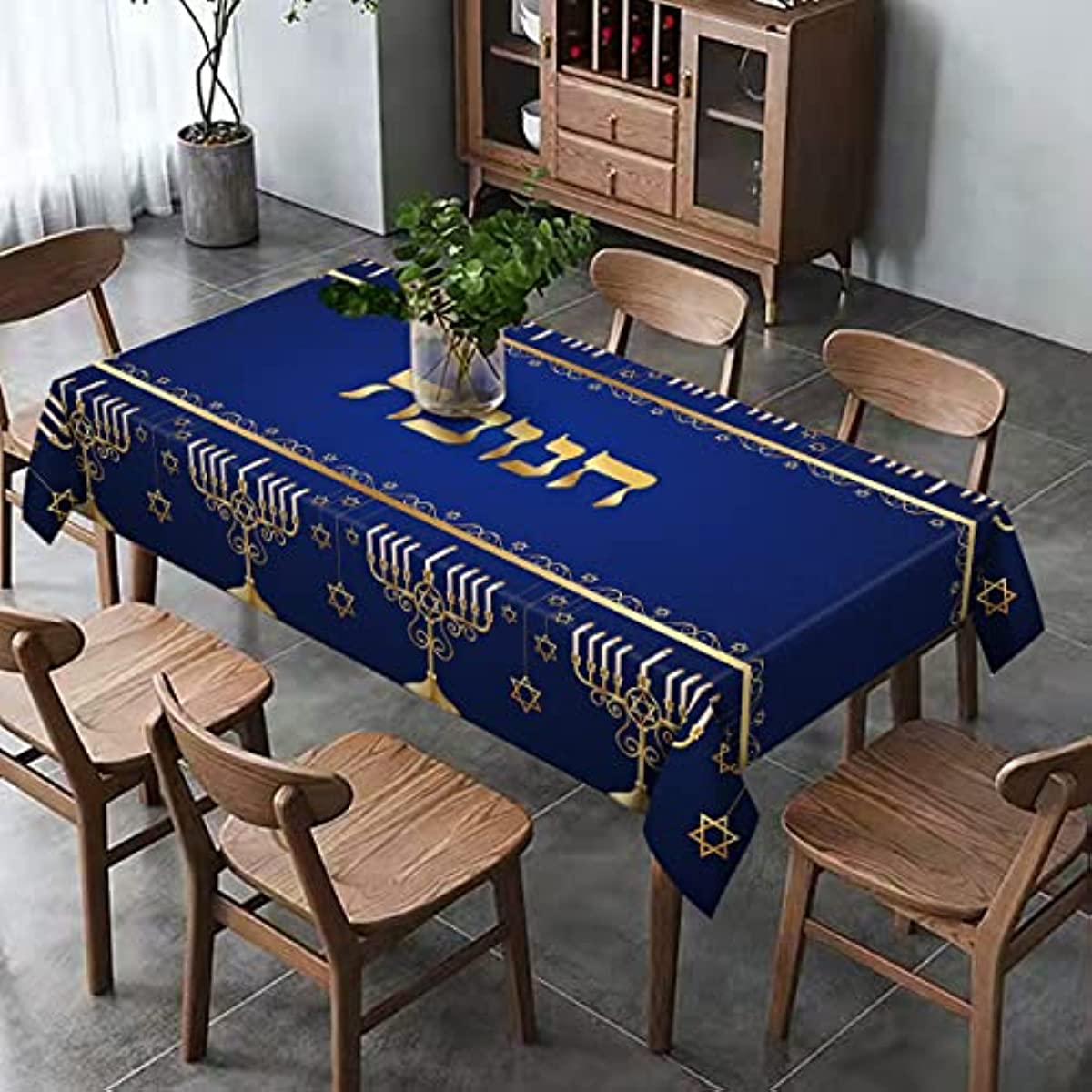 Hanukkah Linen Table Cloth Hebrew Jewish Chanukah Menorah Party Decoration Star of David Decor Kitchen Dining Home Table Cover