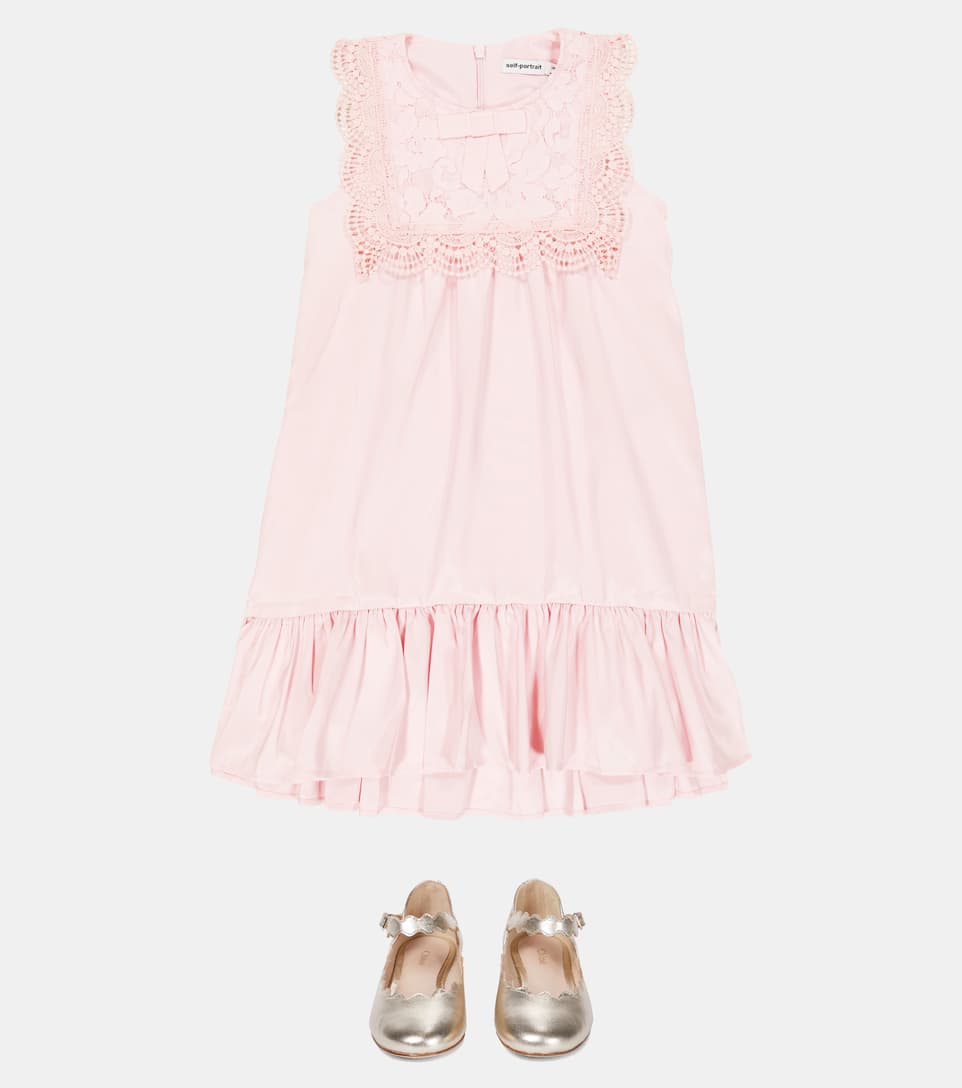 Self-Portrait Kids Guipure lace-trimmed taffeta dress