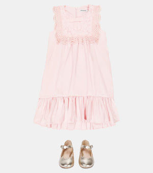 Self-Portrait Kids Guipure lace-trimmed taffeta dress