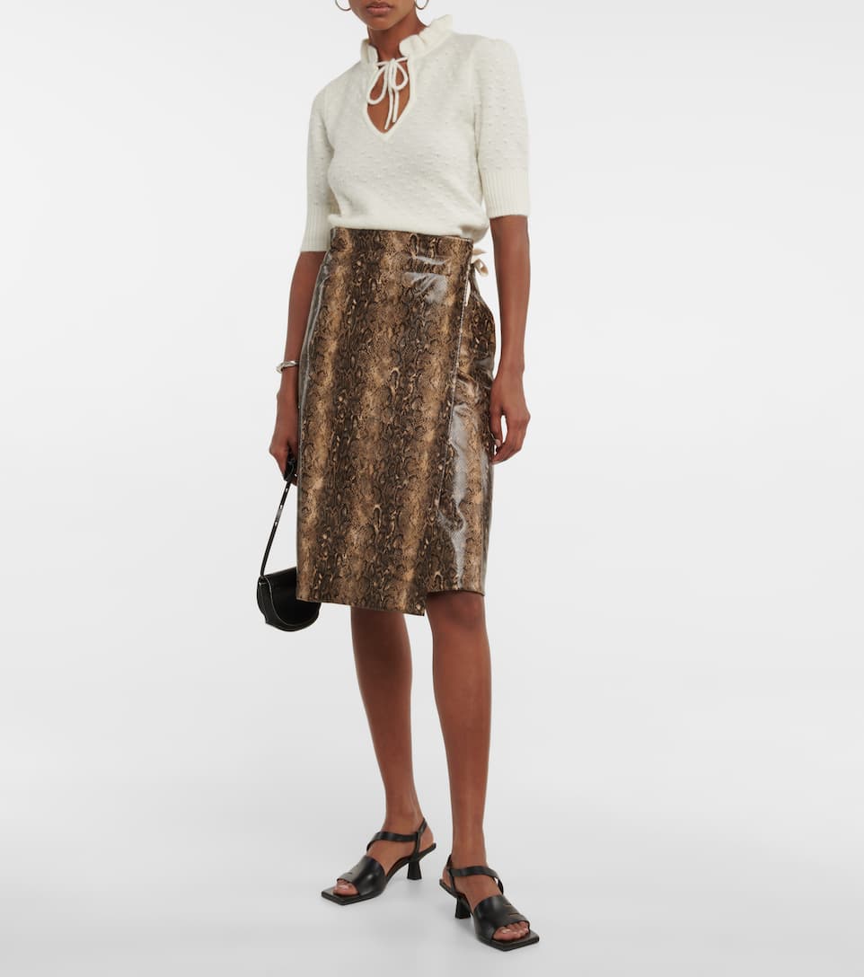 Ganni Snakeskin-print midi skirt