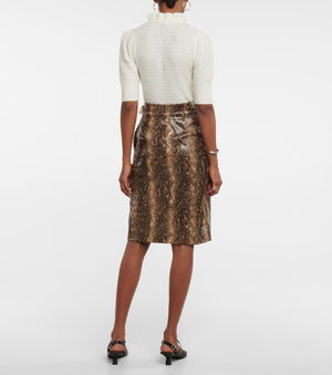 Ganni Snakeskin-print midi skirt