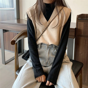 Sweater Vest Women Solid Simple V-neck Leisure Basic Outwear All-match Elegant Spring Office Ladies Colorful Fashion Sweaters