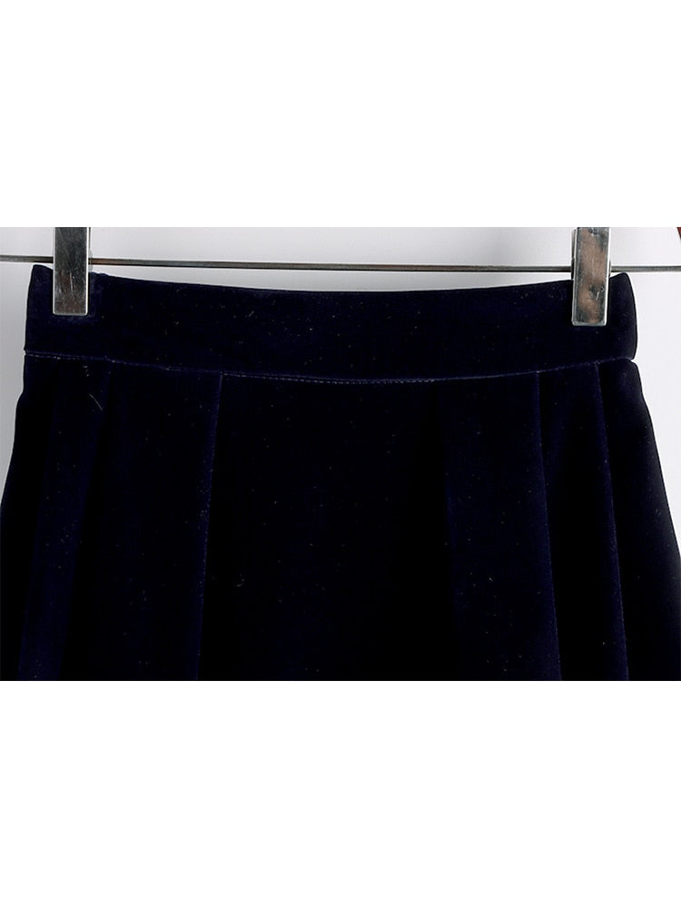 TIGENA Vintage Velvet Midi Long Skirt Women 2023 Spring Autumn Elegant All-match Solid A Line High Waist Mid-length Skirt Female