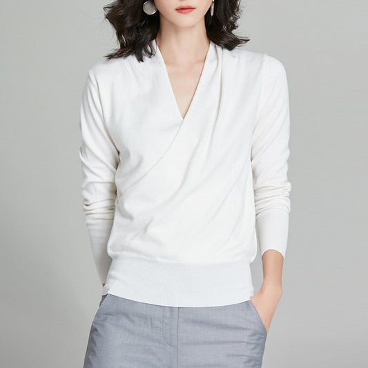 Women Elegant Wrap Over Sweater Wool Blended Jumper M,L,XL