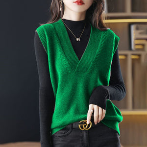 Women'S Knitted Vest Women Solid Casual Sweater Pullover Loose V-Neck Knitwear Top Harajuku Fashion Fall Winter Base Waistcoat