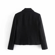 Women's Blazers Black Jackets Pockets Coats Cropped Long Sleeves Pocket Office Formal Ladies Outfit Embroidery Outwear